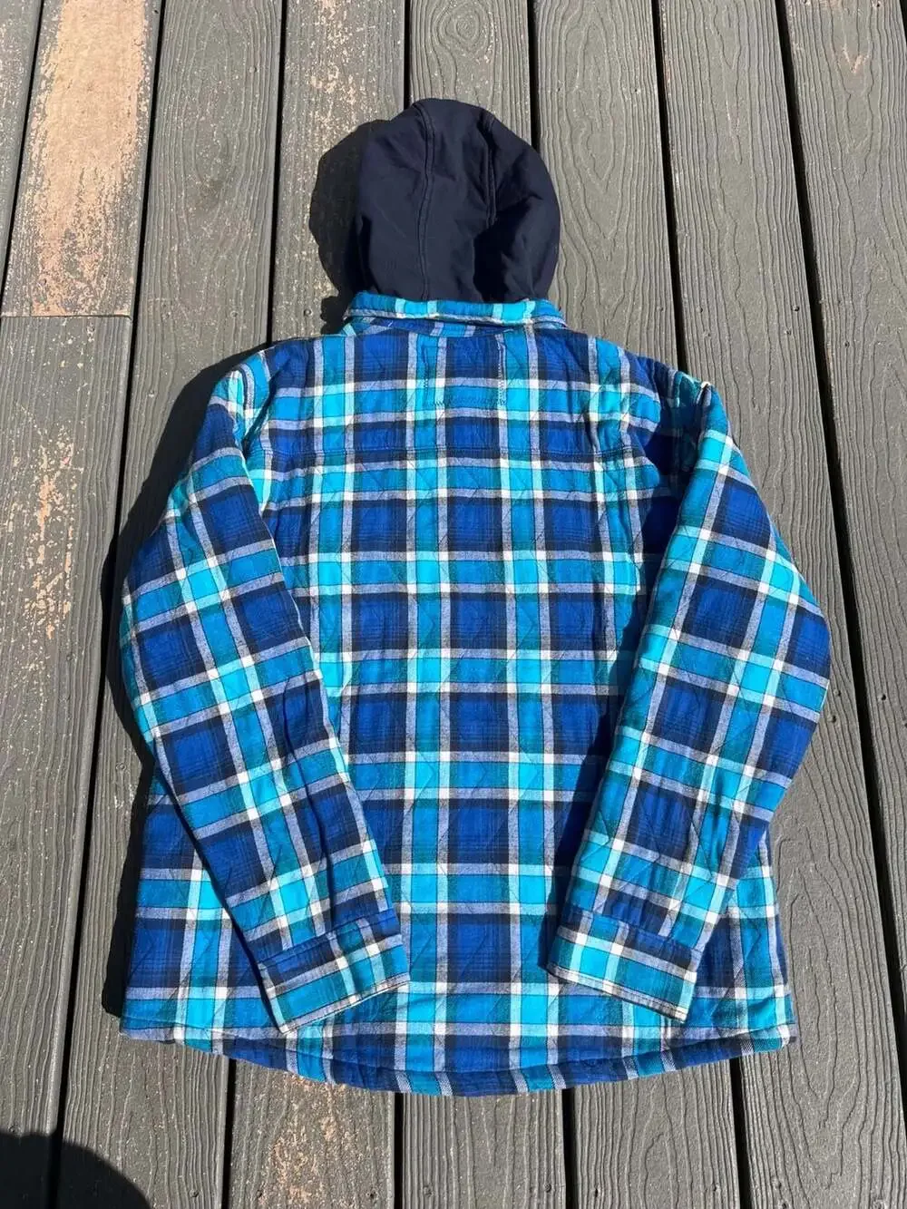 OP Ocean Pacific Men's Quilted Lined Plaid Flannel Shirt Jacket with Hood